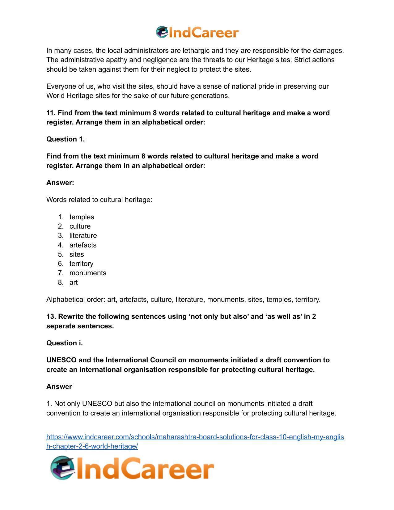 Maharashtra Board Solutions for Class 10- English (My English): Chapter 2.6- World Heritage - Page 17