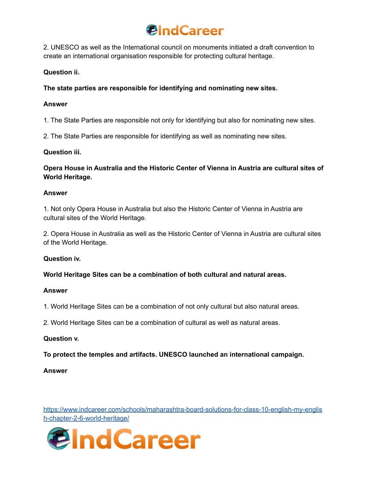 Maharashtra Board Solutions for Class 10- English (My English): Chapter 2.6- World Heritage - Page 18