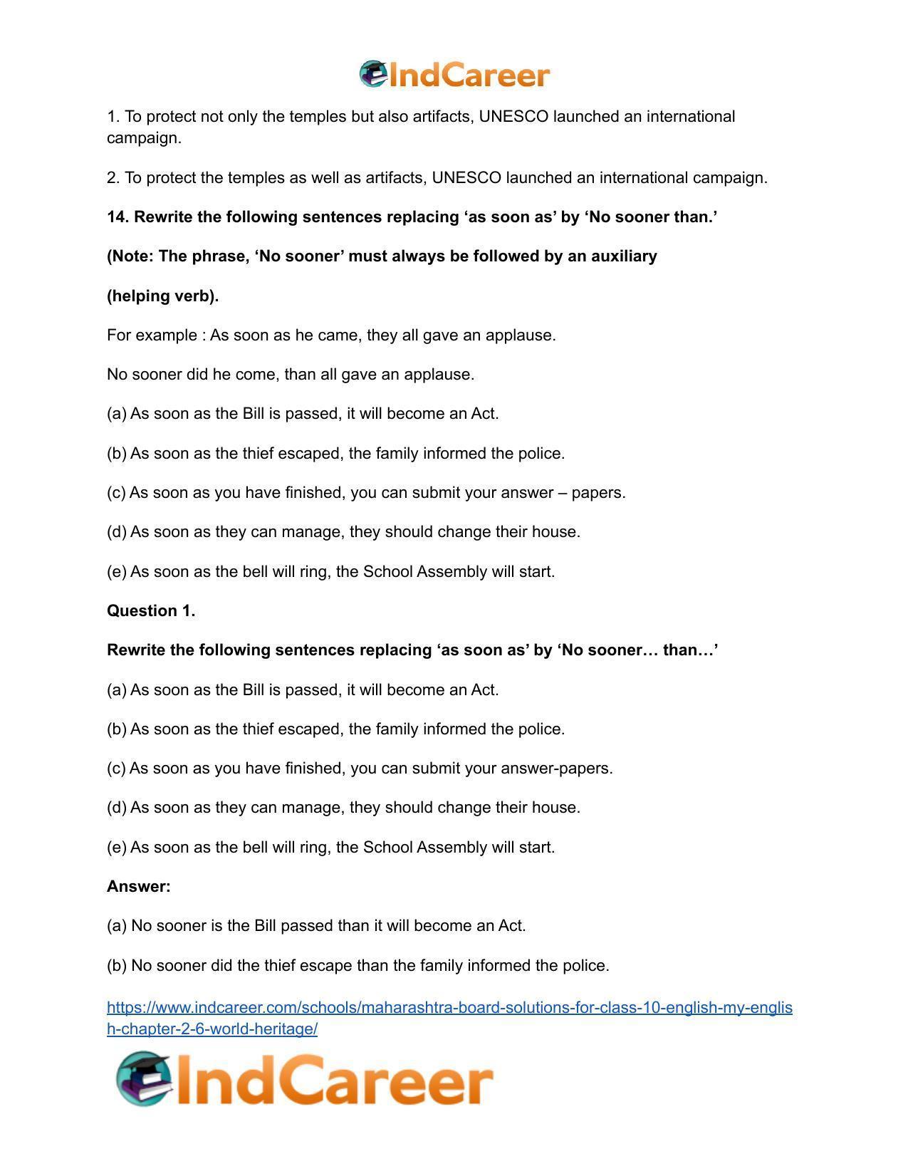 Maharashtra Board Solutions for Class 10- English (My English): Chapter 2.6- World Heritage - Page 19