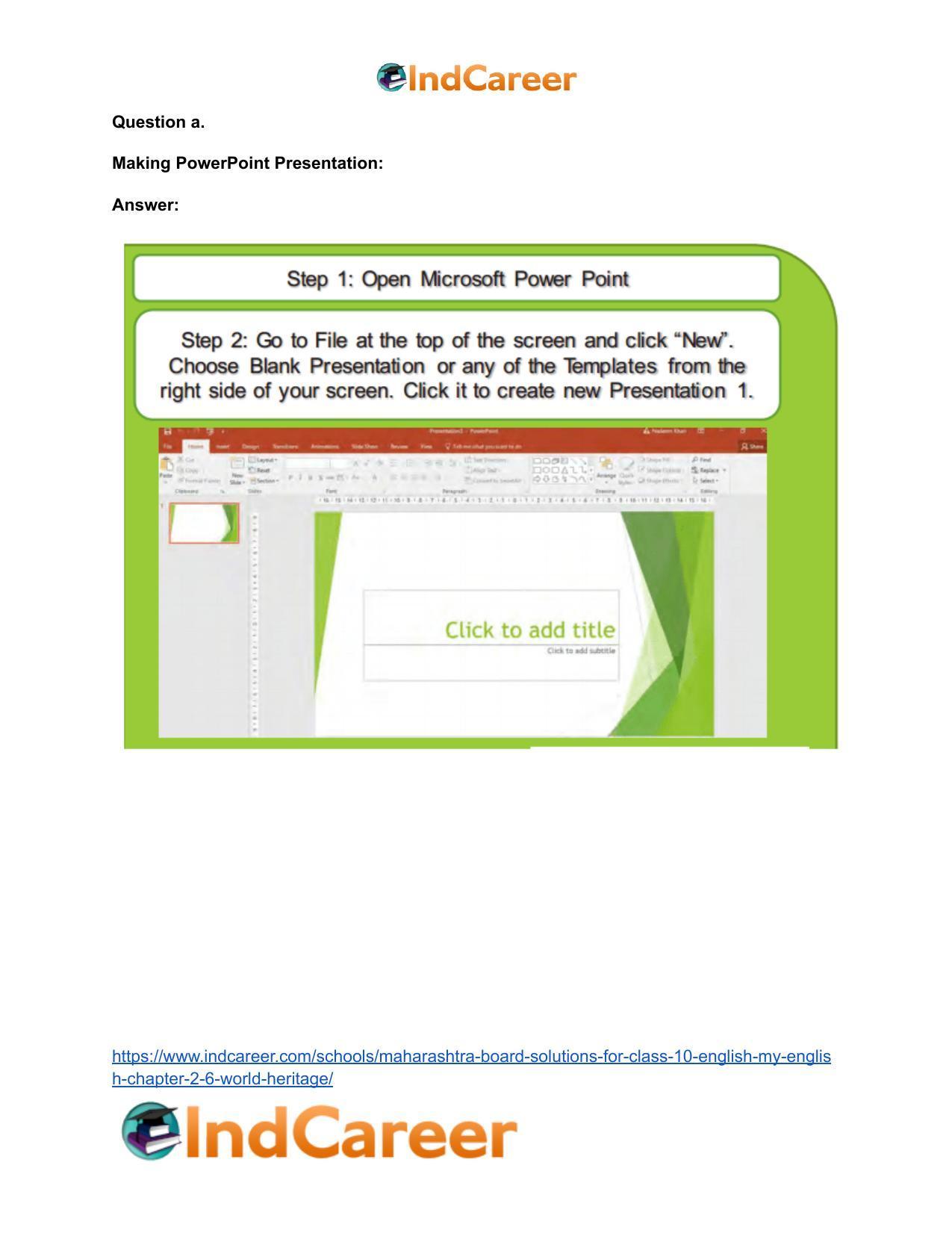 Maharashtra Board Solutions for Class 10- English (My English): Chapter 2.6- World Heritage - Page 21