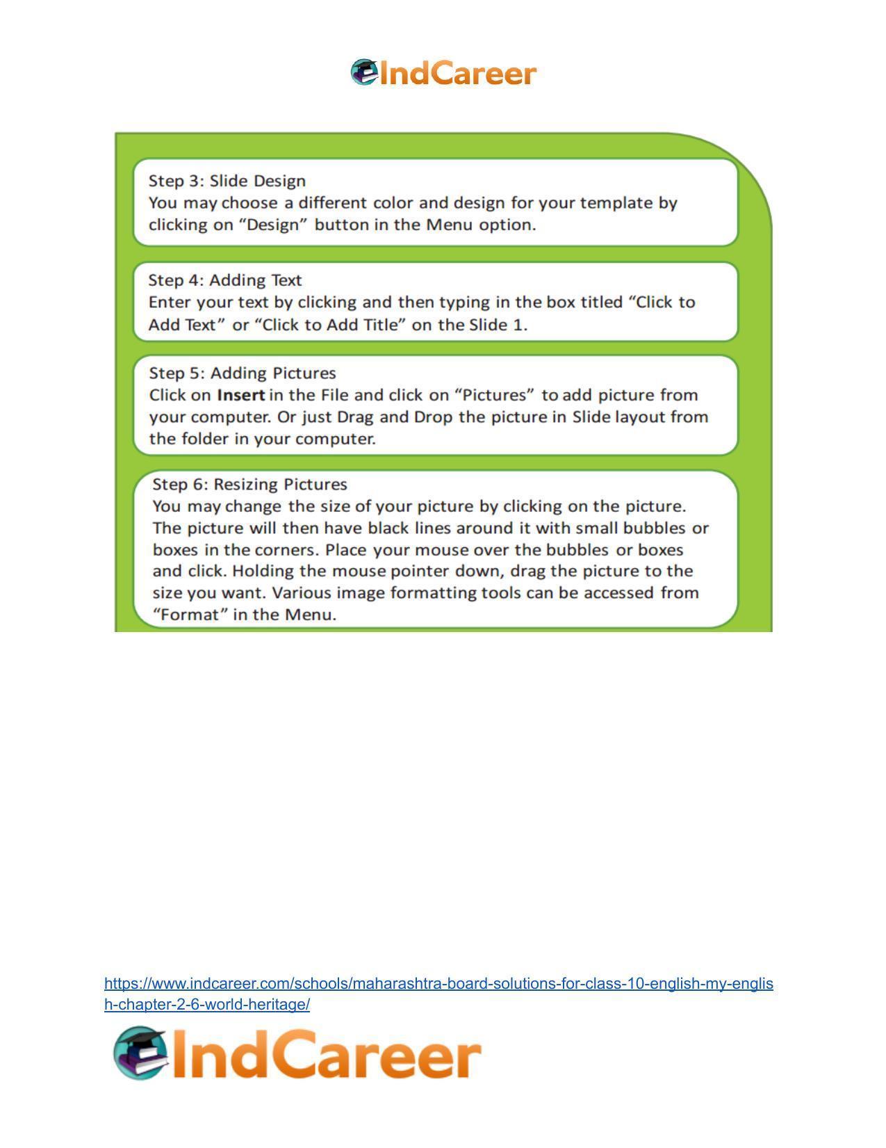 Maharashtra Board Solutions for Class 10- English (My English): Chapter 2.6- World Heritage - Page 22