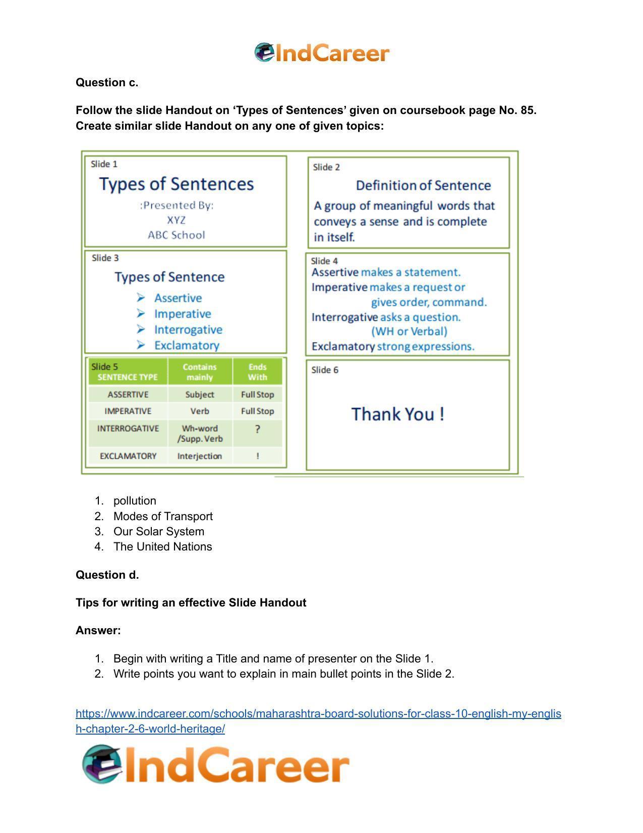 Maharashtra Board Solutions for Class 10- English (My English): Chapter 2.6- World Heritage - Page 24