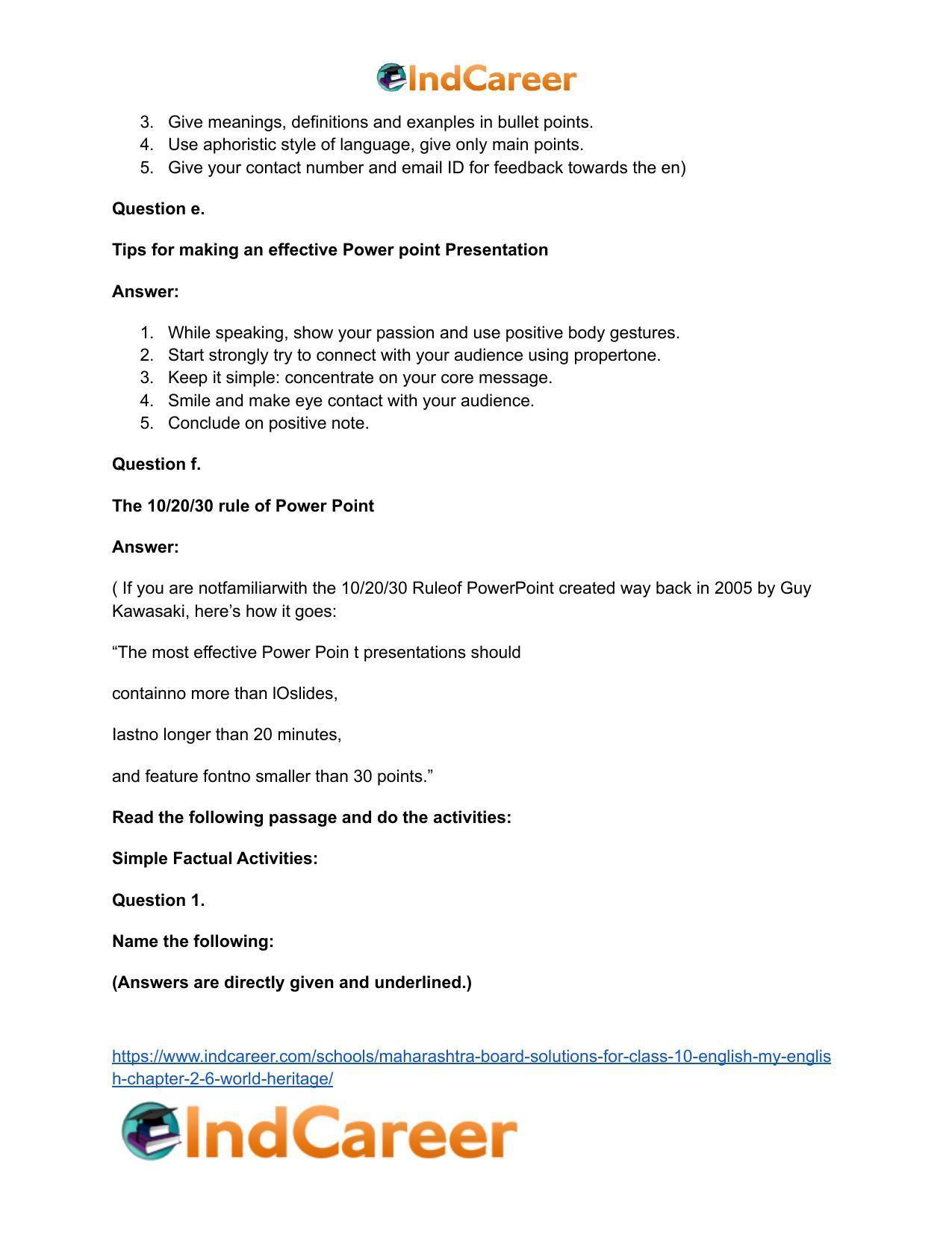 Maharashtra Board Solutions for Class 10- English (My English): Chapter 2.6- World Heritage - Page 25
