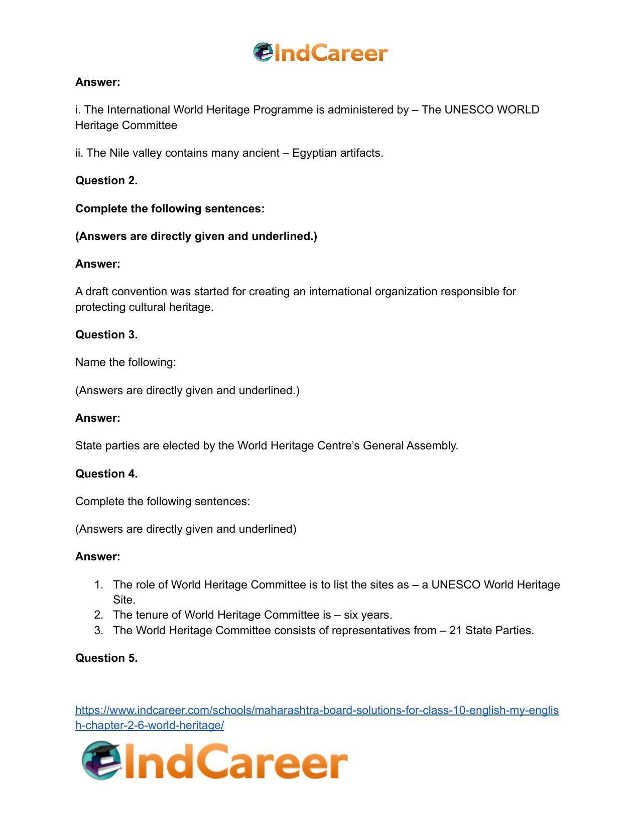 Maharashtra Board Solutions for Class 10- English (My English): Chapter 2.6- World Heritage - Page 26