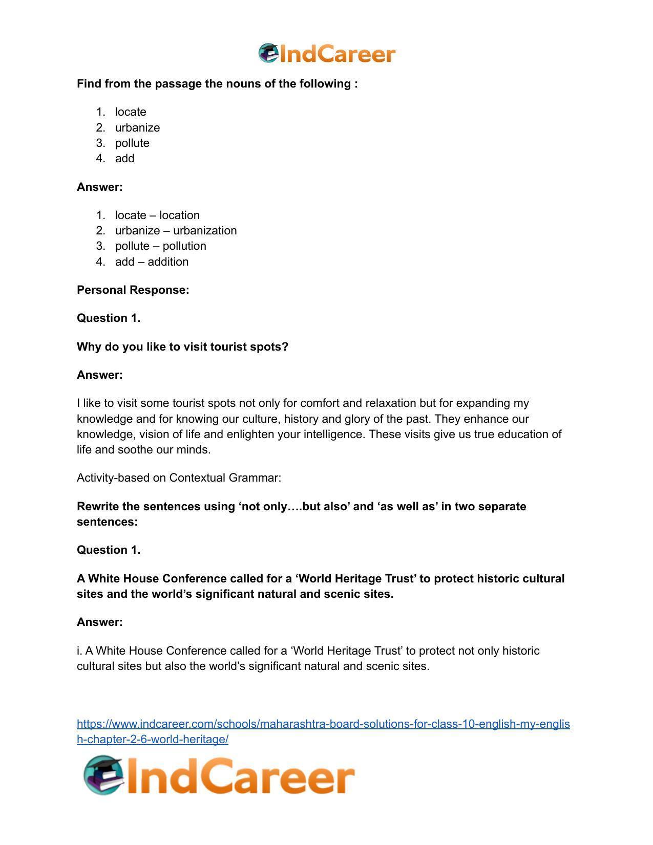 Maharashtra Board Solutions for Class 10- English (My English): Chapter 2.6- World Heritage - Page 33