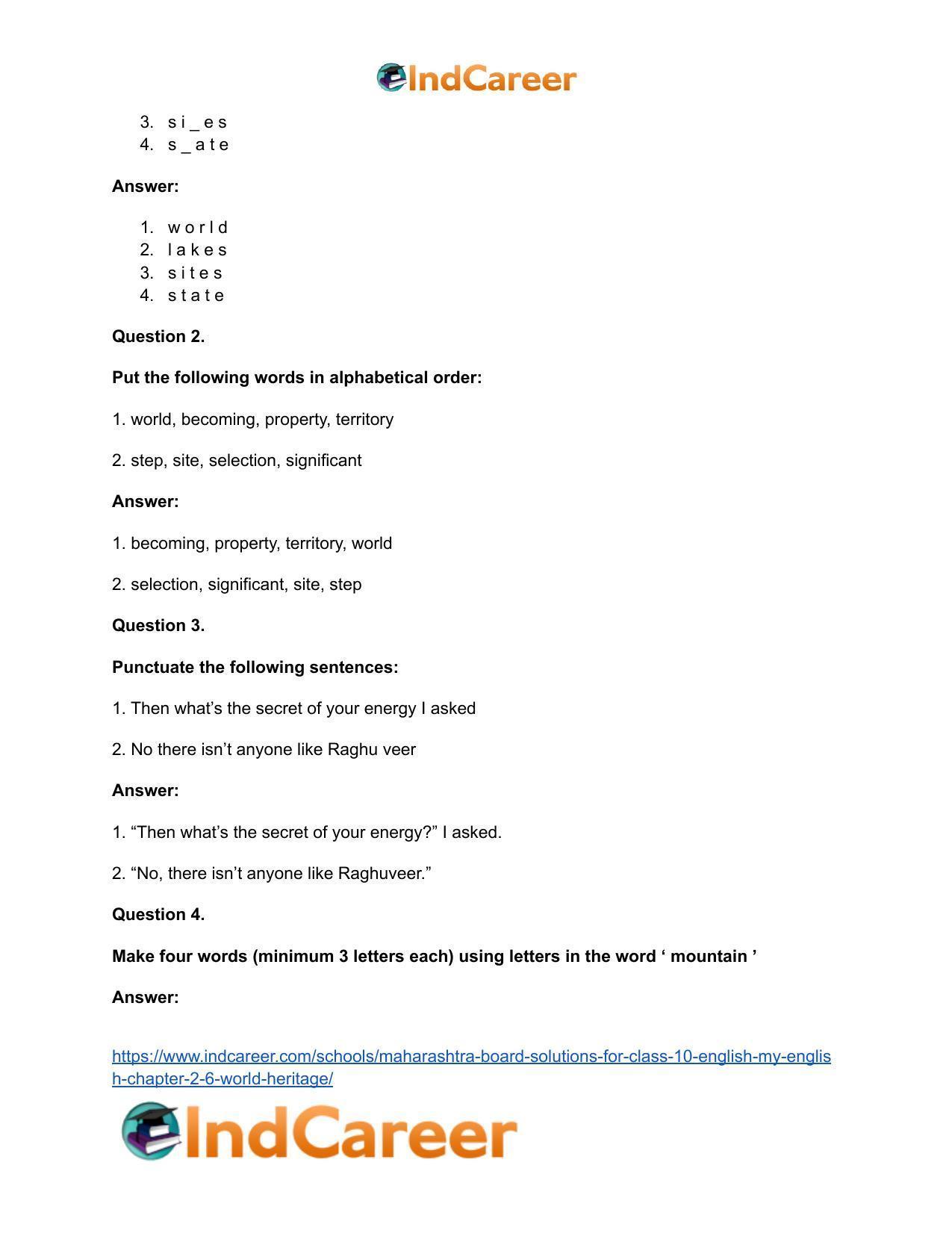 Maharashtra Board Solutions for Class 10- English (My English): Chapter 2.6- World Heritage - Page 35