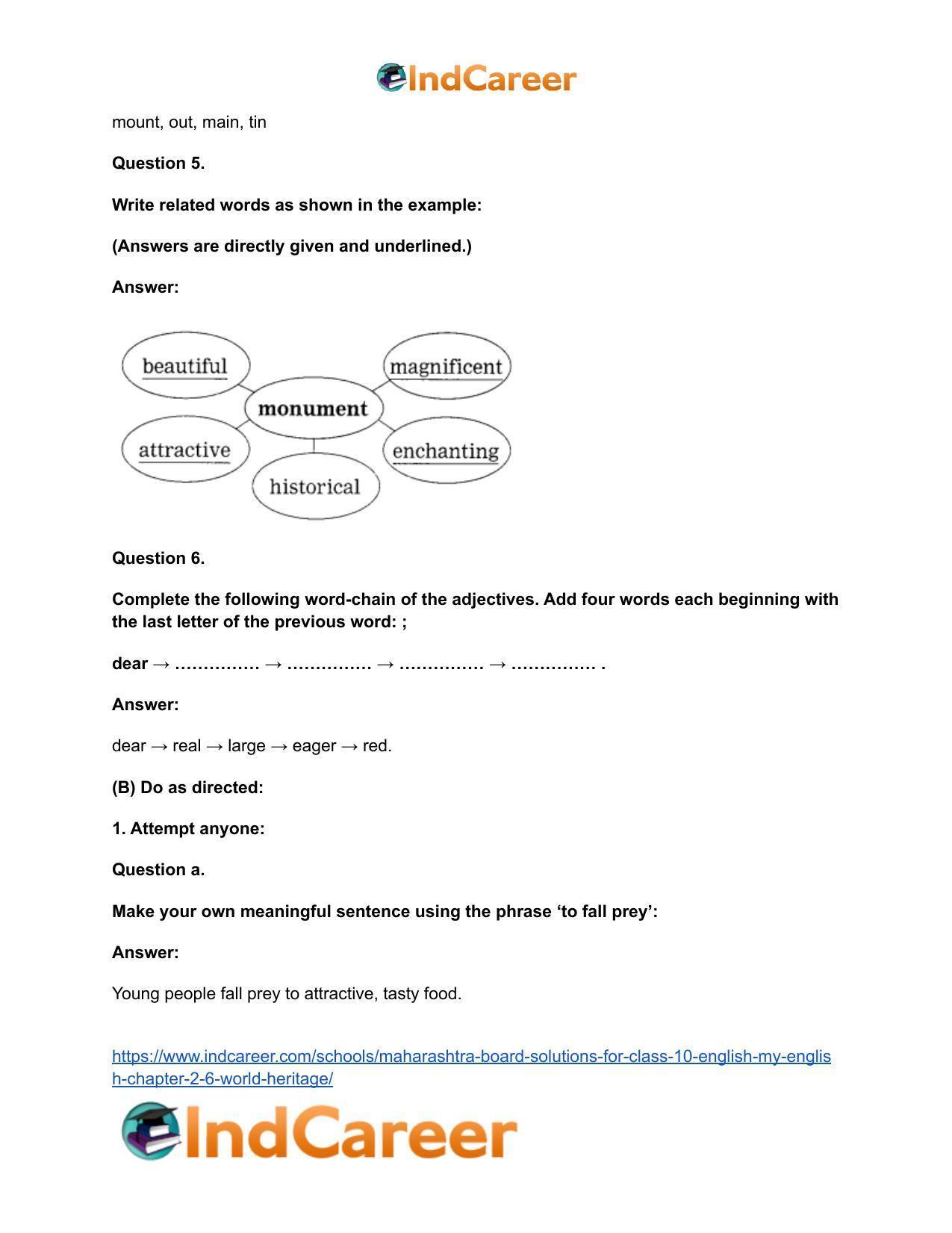 Maharashtra Board Solutions for Class 10- English (My English): Chapter 2.6- World Heritage - Page 36