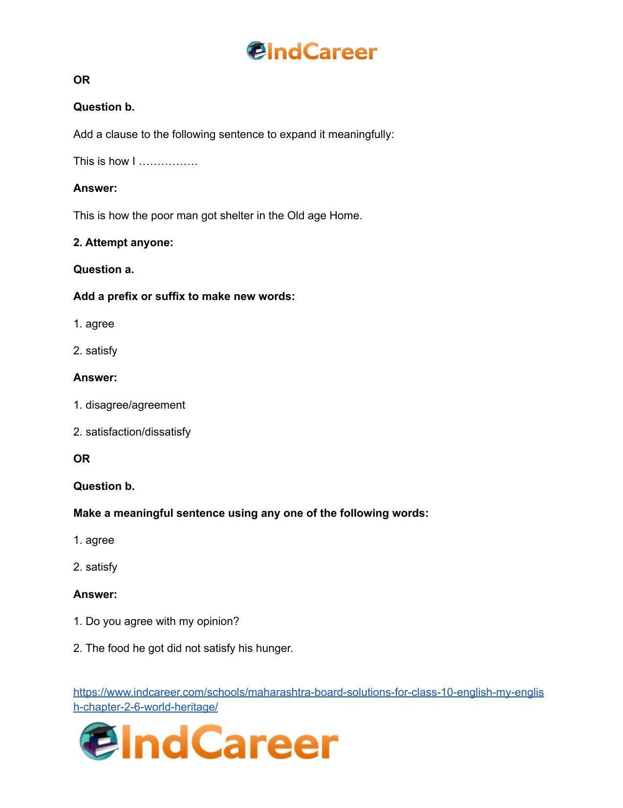 Maharashtra Board Solutions for Class 10- English (My English): Chapter 2.6- World Heritage - Page 37