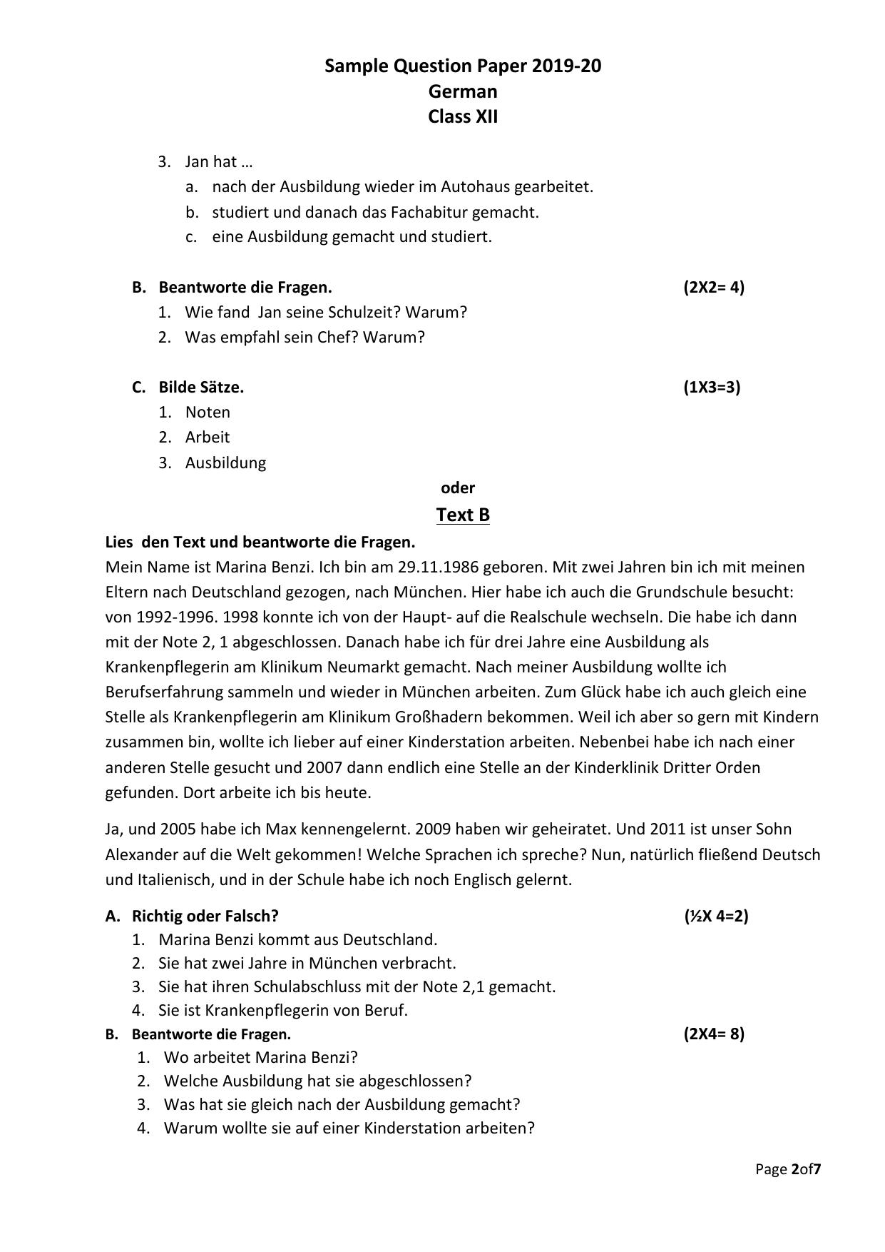CBSE Class 12 German Skill Education-Sample Paper 2019-20 - Page 2