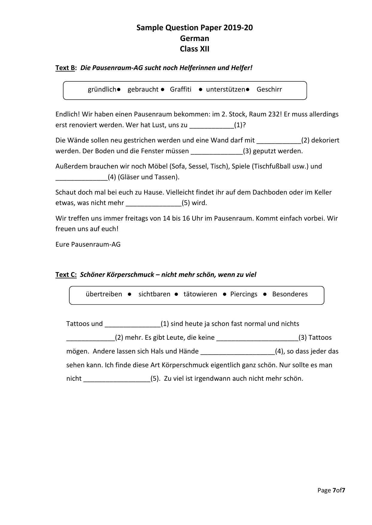 CBSE Class 12 German Skill Education-Sample Paper 2019-20 - Page 7
