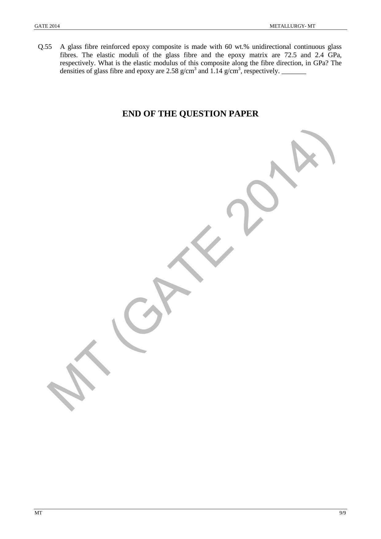 GATE 2014 Metallurgical Engineering (MT) Question Paper with Answer Key - Page 15