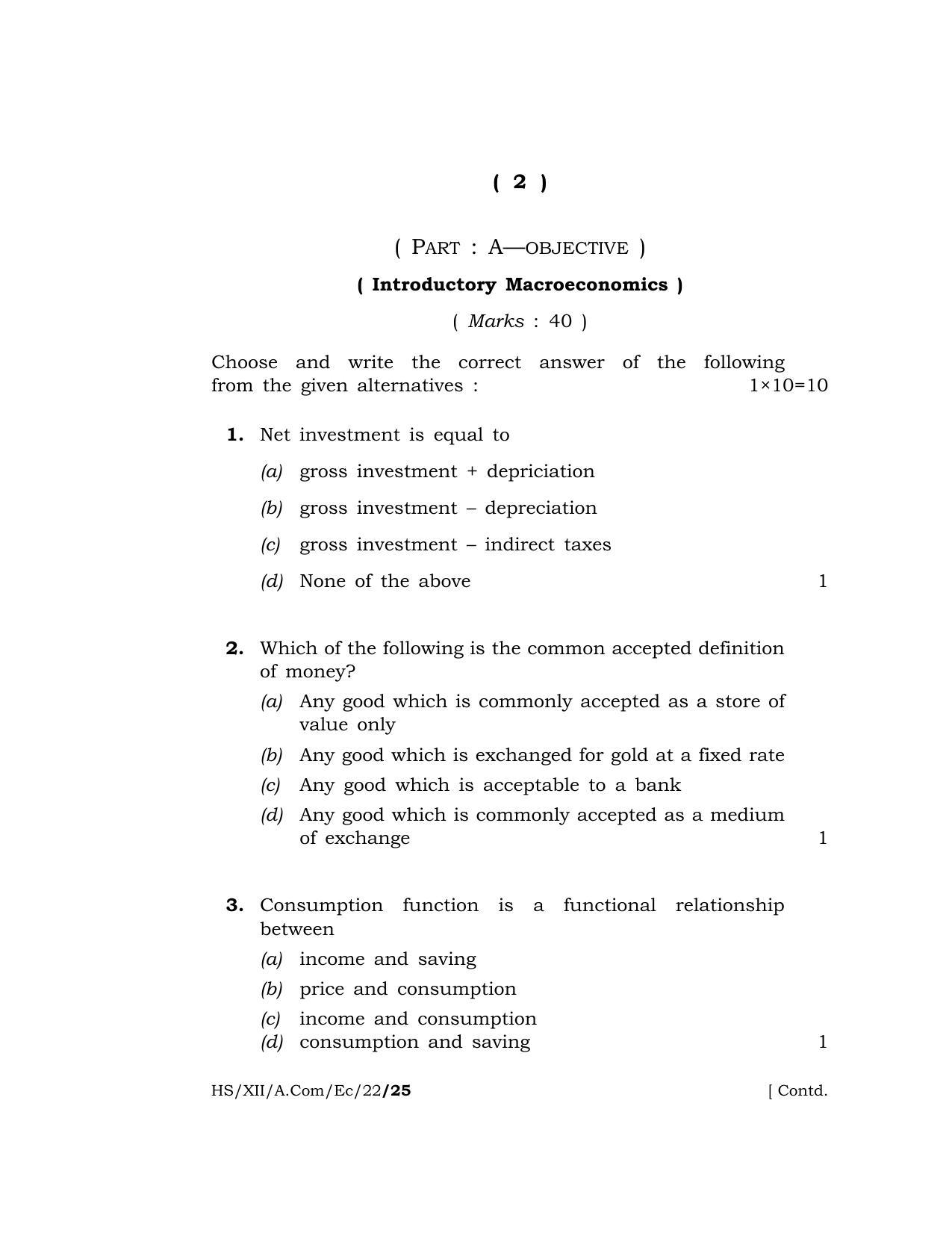 Meghalaya Board (MBOSE) Class 12 ECONOMICS (HS_XII_A. Com_EC_22) 2022 Question Paper - Page 2