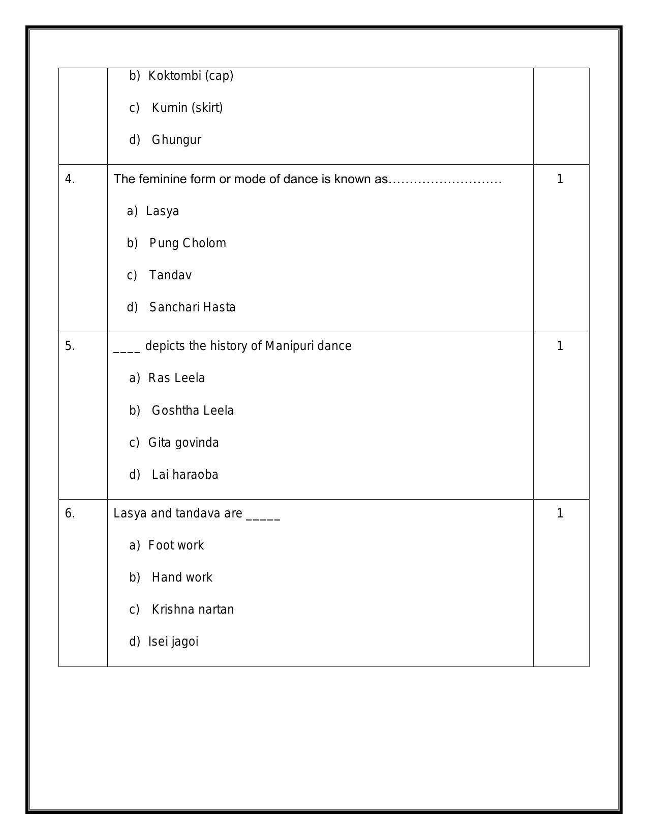 CBSE Class 12 Dance Manipuri Sample Paper 2024 - Page 2