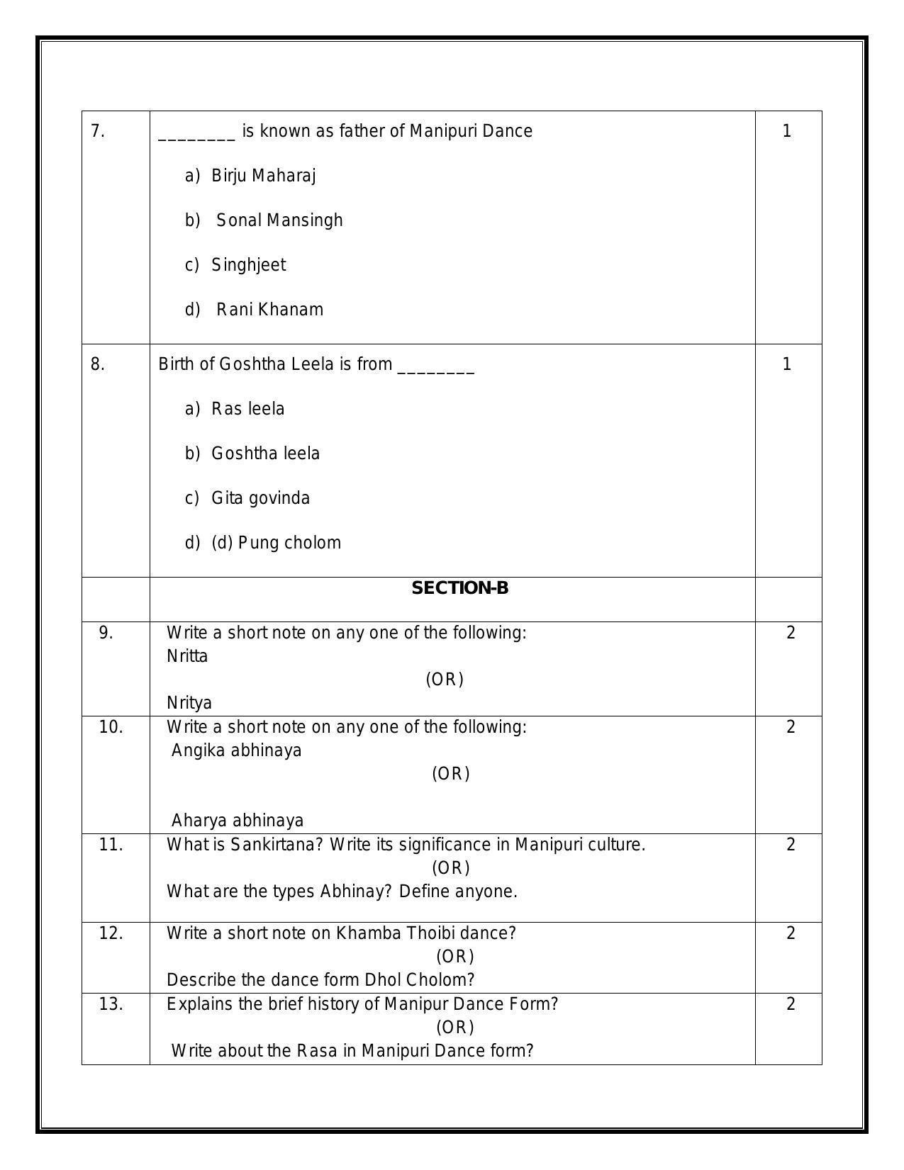 CBSE Class 12 Dance Manipuri Sample Paper 2024 - Page 3