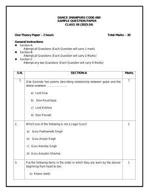 CBSE Class 12 Dance Manipuri Sample Paper 2024