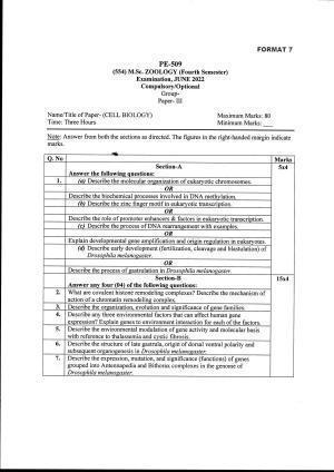 Bilaspur University Question Paper June 2022:M.Sc.Zoology (Fourth Semester) Cell Biology Paper 1