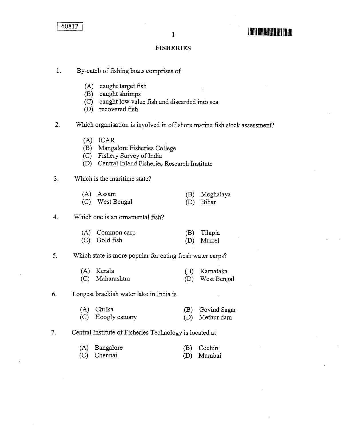 CUSAT CAT 2012 Fisheries Question Paper - Page 2