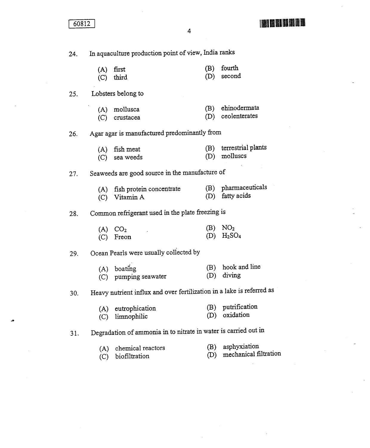 CUSAT CAT 2012 Fisheries Question Paper - Page 5