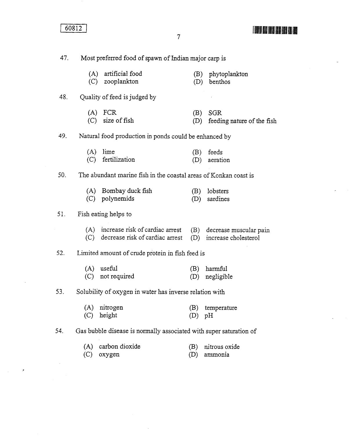 CUSAT CAT 2012 Fisheries Question Paper - Page 8
