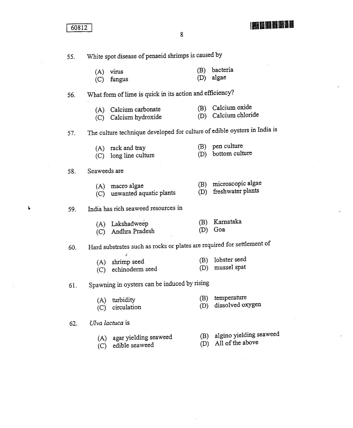 CUSAT CAT 2012 Fisheries Question Paper - Page 9