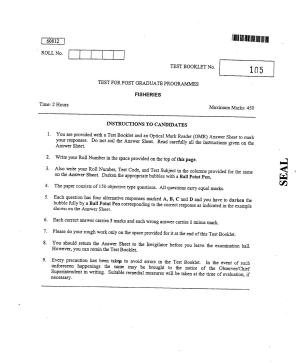 CUSAT CAT 2012 Fisheries Question Paper