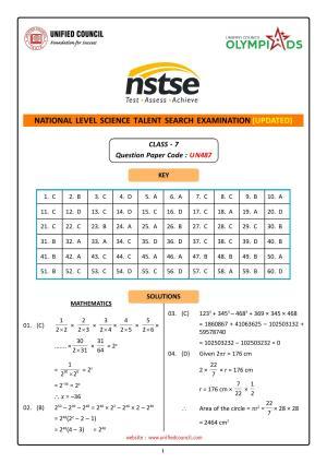 NSTSE 2023 Class 7 Answer Key (Paper Code 487)