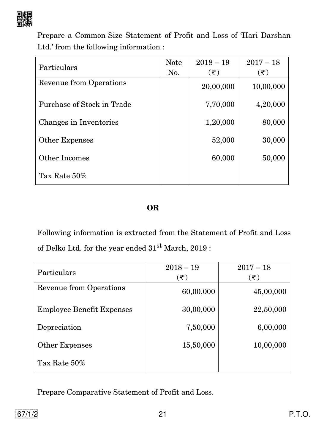 CBSE Class 12 67-1-2 ACCOUNTANCY 2019 Compartment Question Paper - Page 21