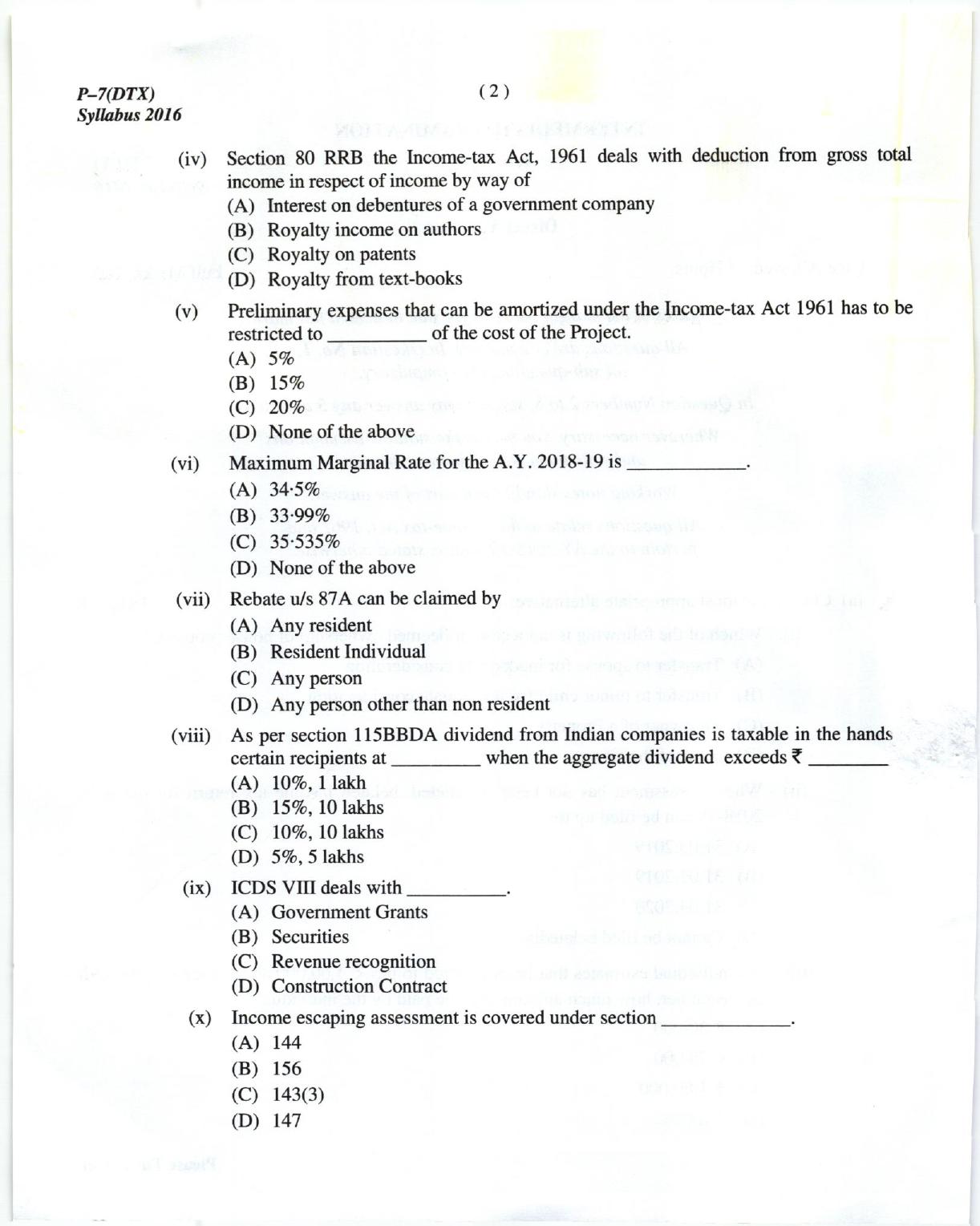 ICMAI June 2018 Direct Taxation Question Paper (Intermediate) - Page 2