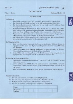 JAM 2014: BT Question Paper