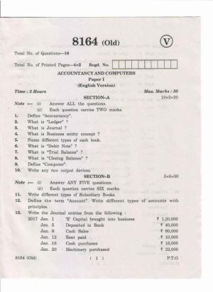 AP Inter 1st Year Accountancy and Computers-I (Old) May-2019-Vocational Question Paper