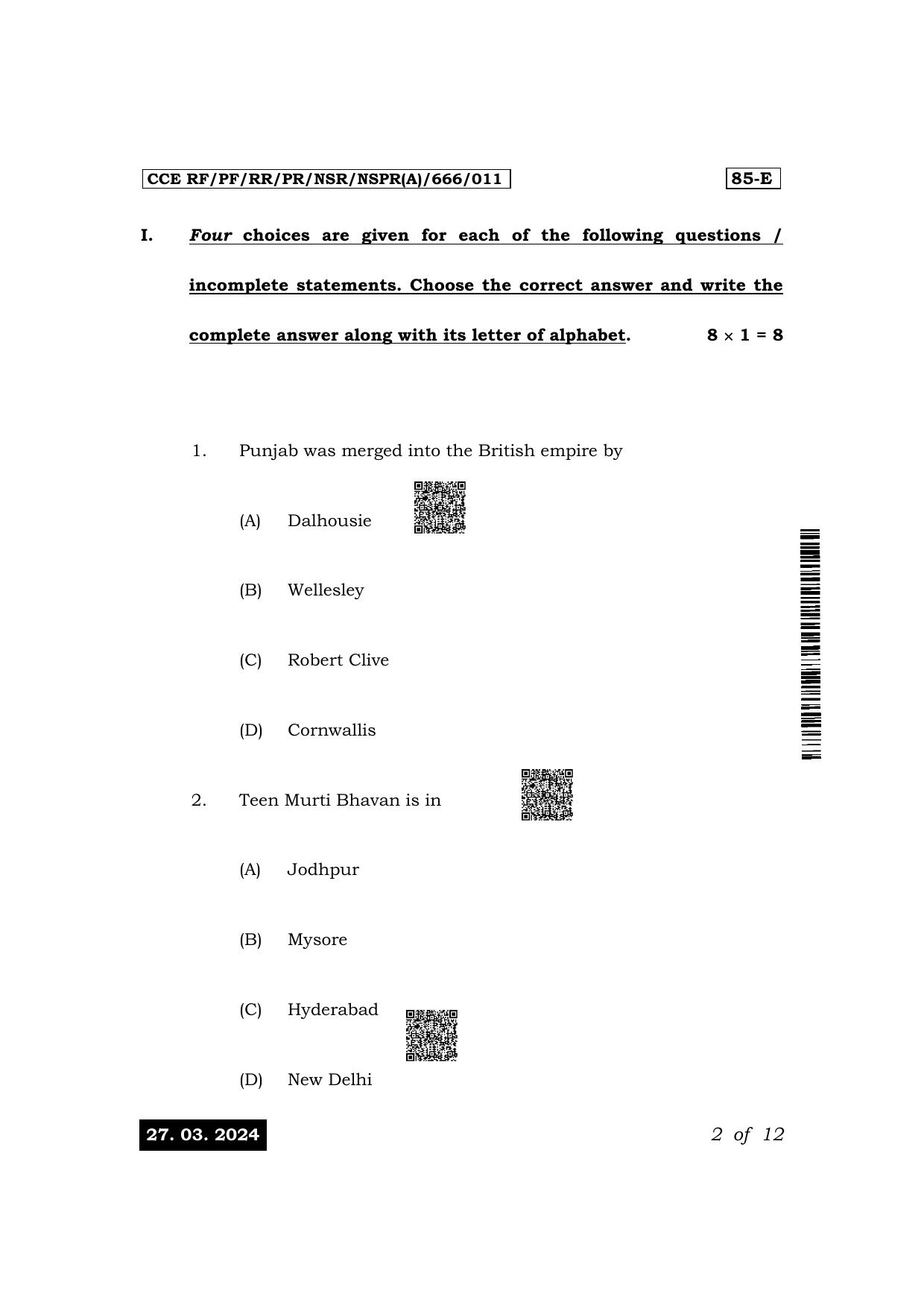 Karnataka SSLC Social Science (English Medium) Exam 1 Question Paper 2024 (A Version) - Page 2