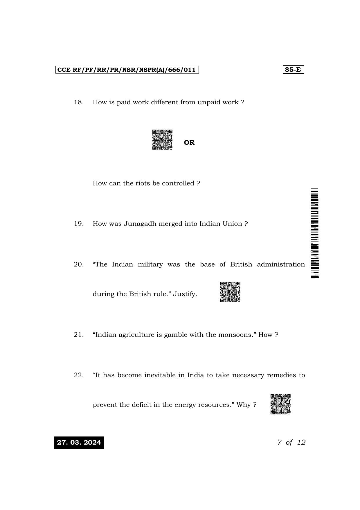 Karnataka SSLC Social Science (English Medium) Exam 1 Question Paper 2024 (A Version) - Page 7