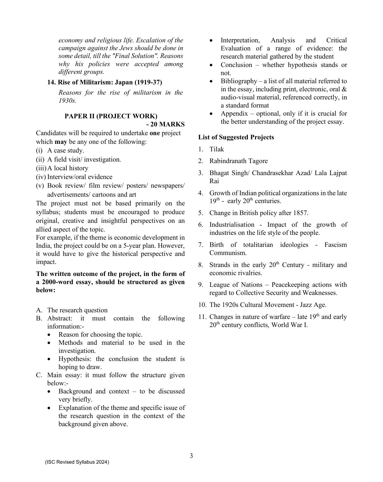 ISC Class XI History 2025 Syllabus - Page 3