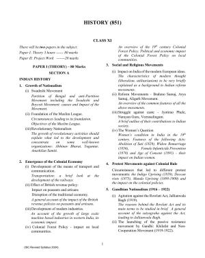ISC Class XI History 2025 Syllabus