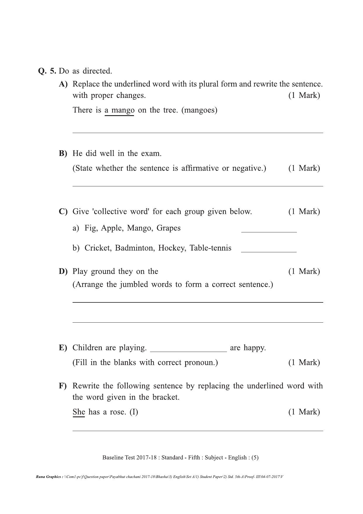 Maharashtra Board Class 5 English इंग्रजी Set A (संच-अ) Question Bank - Page 5