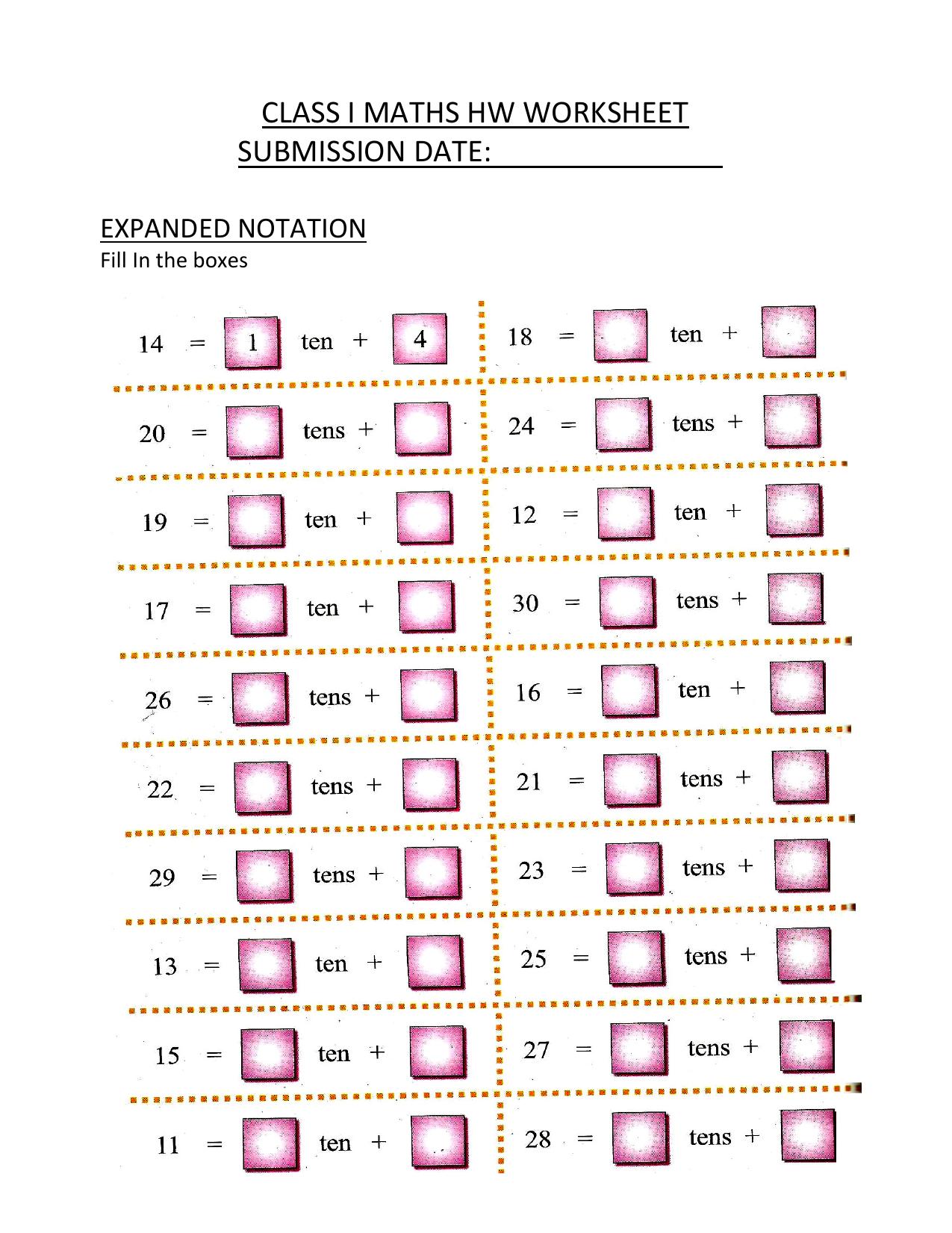 Worksheets for Grade 1 Expanded Notation Assignment - Page 1