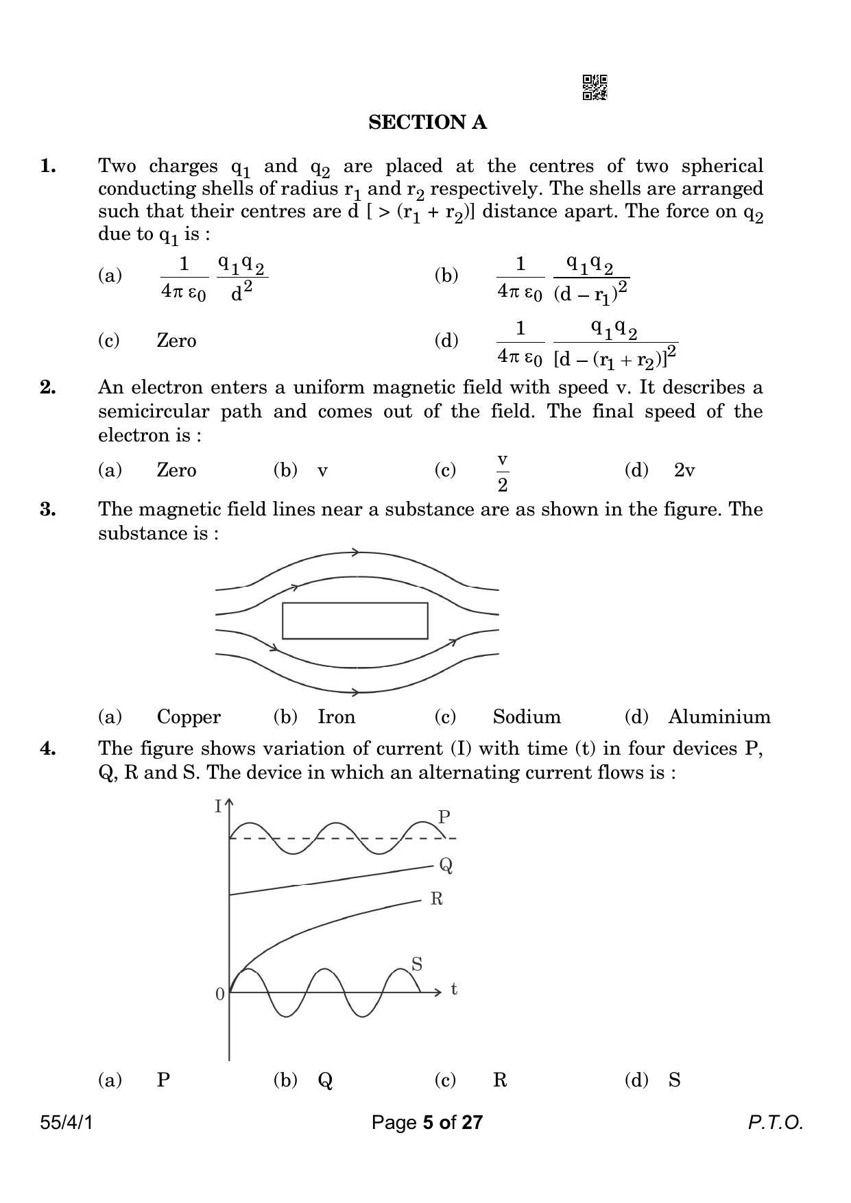 CBSE Class 12 55-4-1 Physics 2023 Question Paper - Page 5