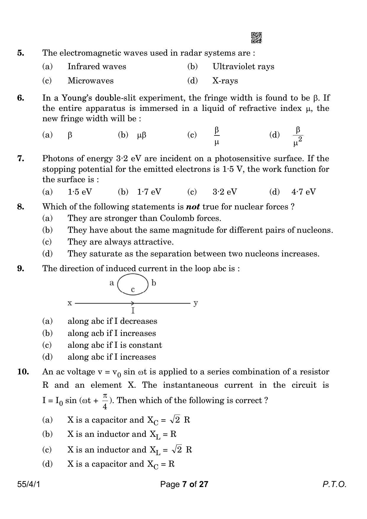CBSE Class 12 55-4-1 Physics 2023 Question Paper - Page 7