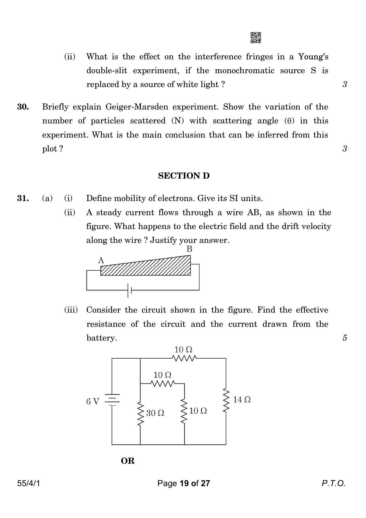 CBSE Class 12 55-4-1 Physics 2023 Question Paper - Page 19