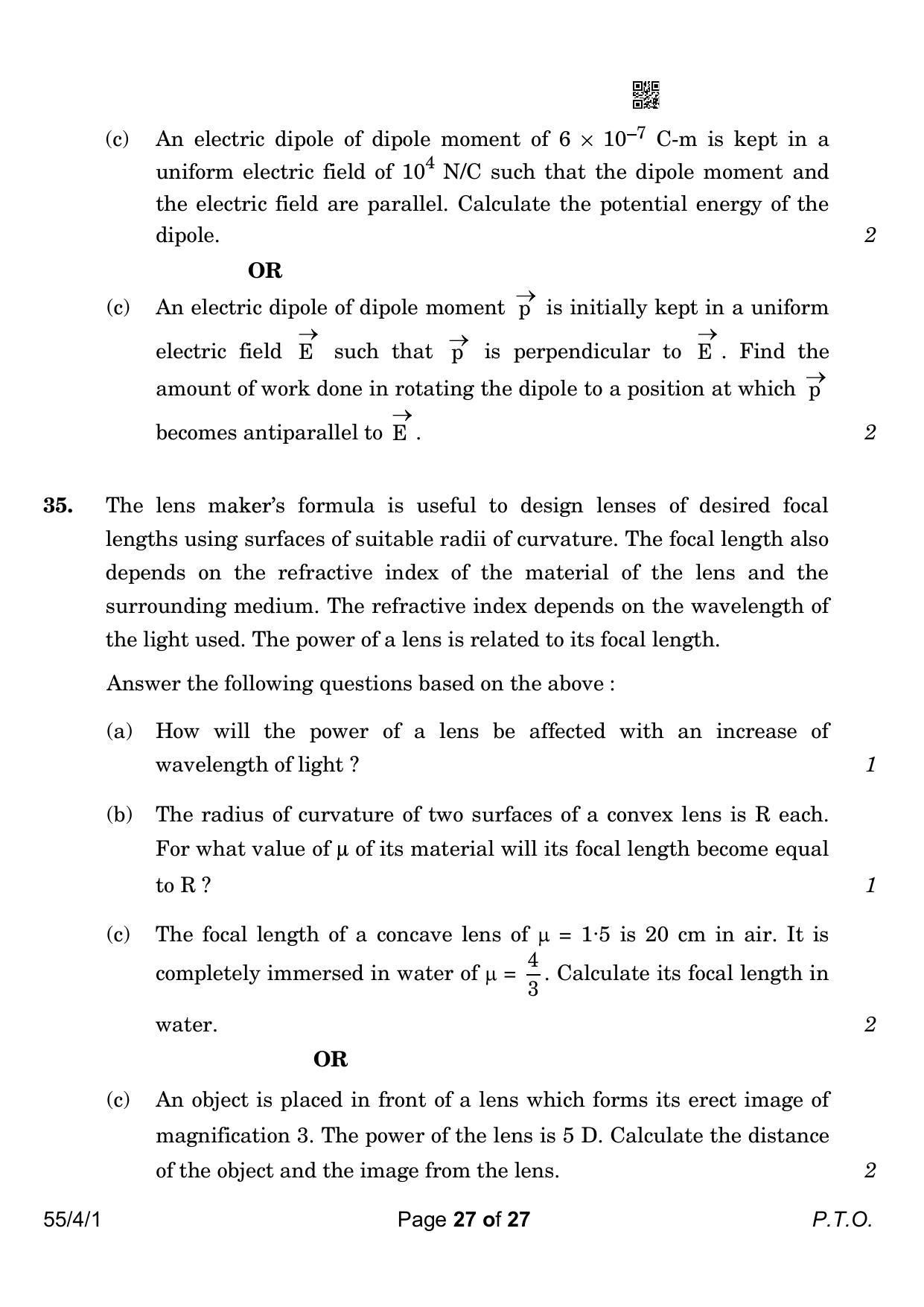 CBSE Class 12 55-4-1 Physics 2023 Question Paper - Page 27
