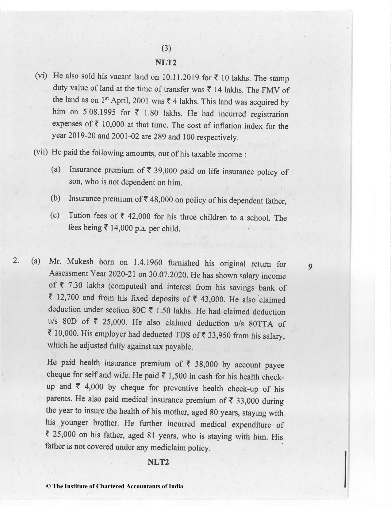 CA Inter Nov 2020 Question Paper - Paper 4 – Taxation - Page 3