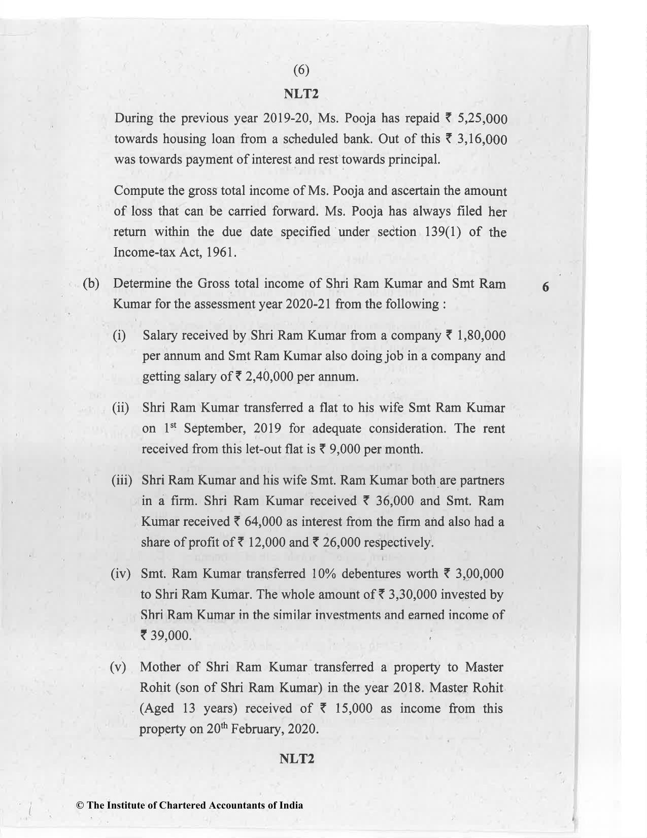 CA Inter Nov 2020 Question Paper - Paper 4 – Taxation - Page 6