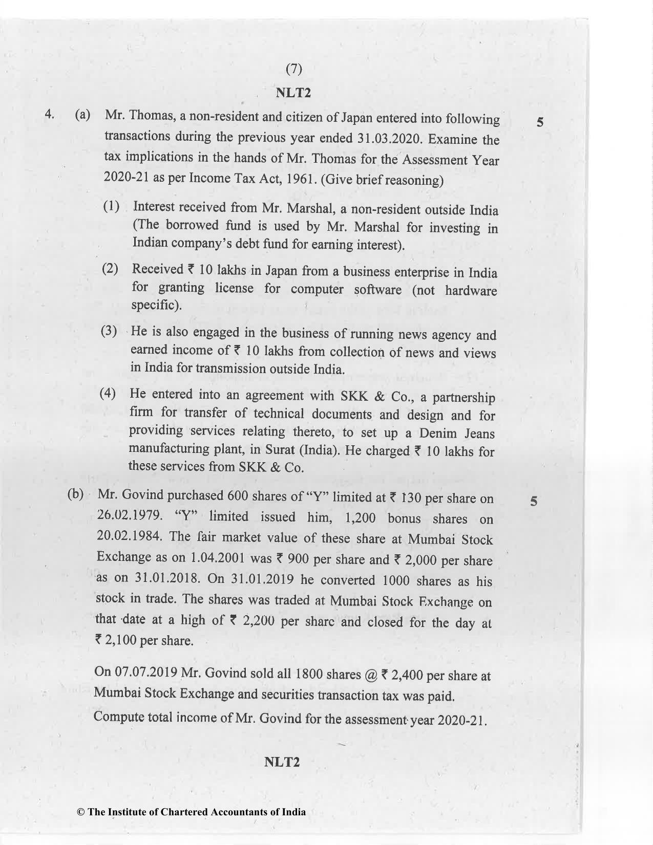 CA Inter Nov 2020 Question Paper - Paper 4 – Taxation - Page 7