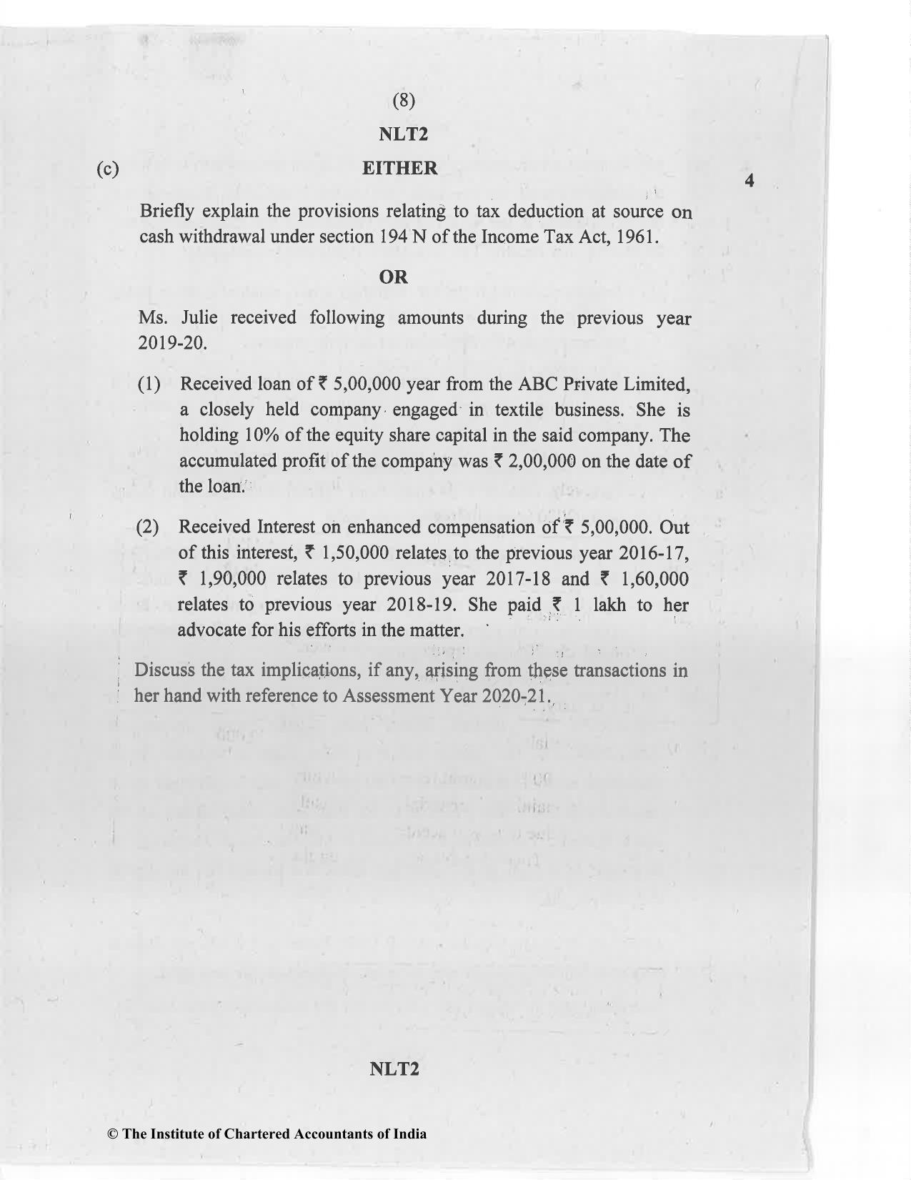 CA Inter Nov 2020 Question Paper - Paper 4 – Taxation - Page 8