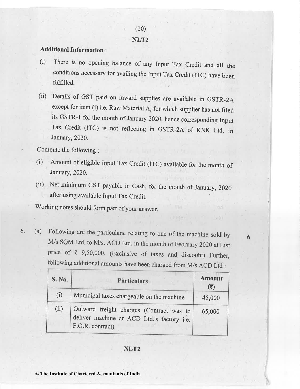 CA Inter Nov 2020 Question Paper - Paper 4 – Taxation - Page 10
