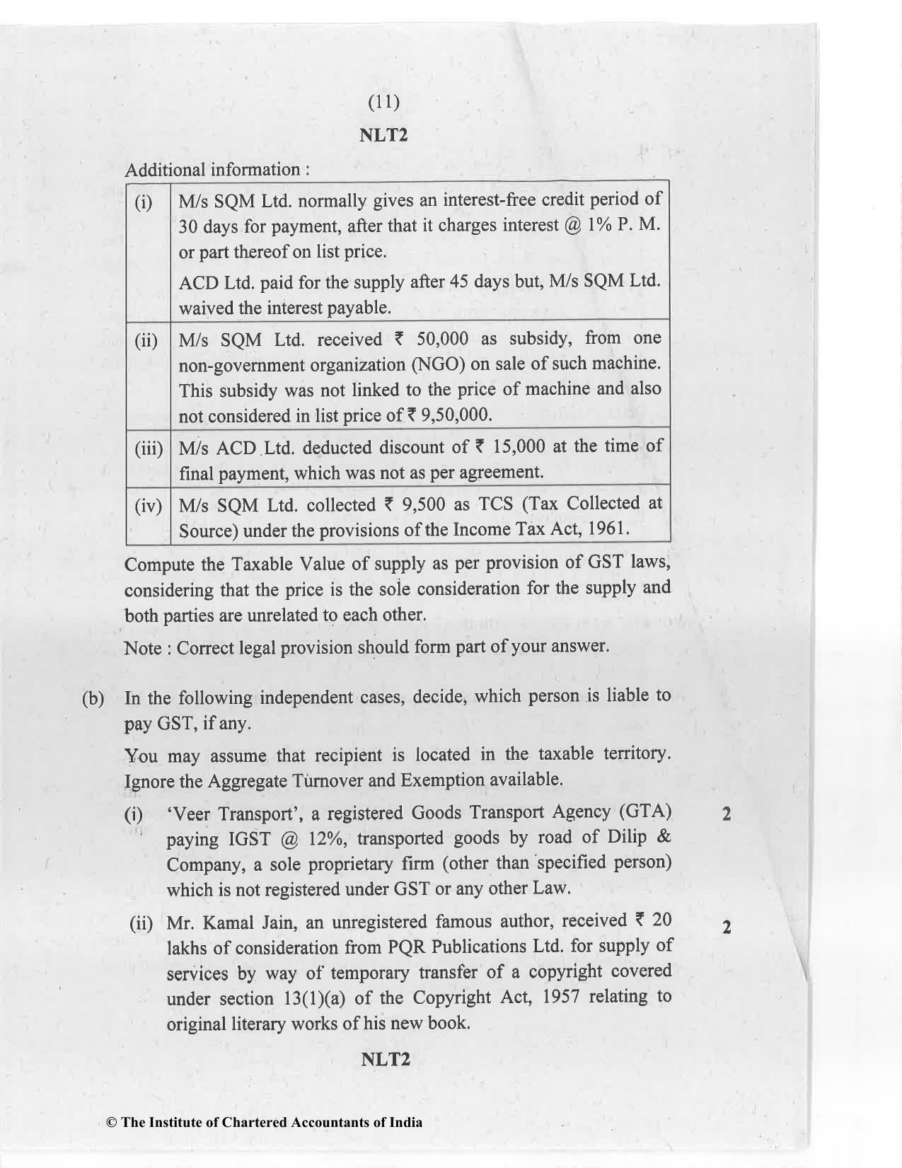 CA Inter Nov 2020 Question Paper - Paper 4 – Taxation - Page 11