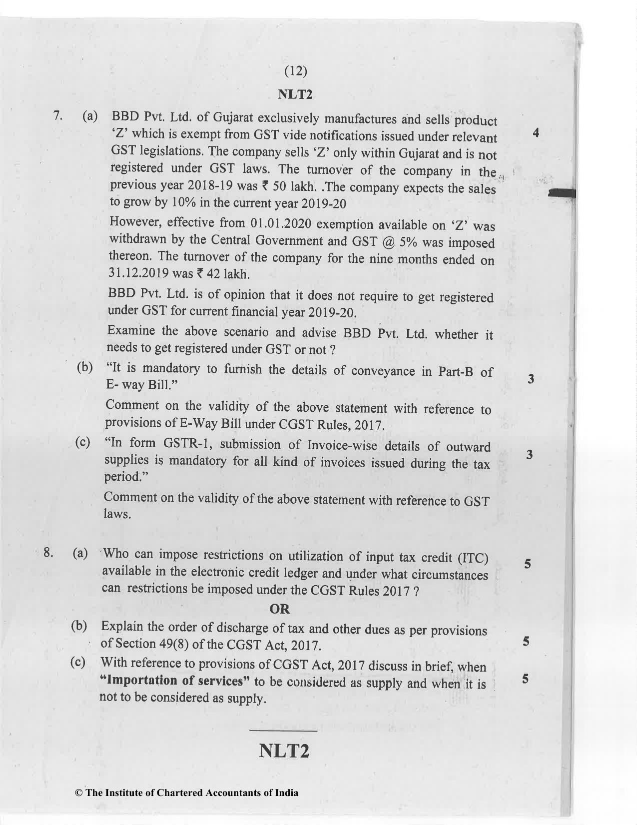 CA Inter Nov 2020 Question Paper - Paper 4 – Taxation - Page 12