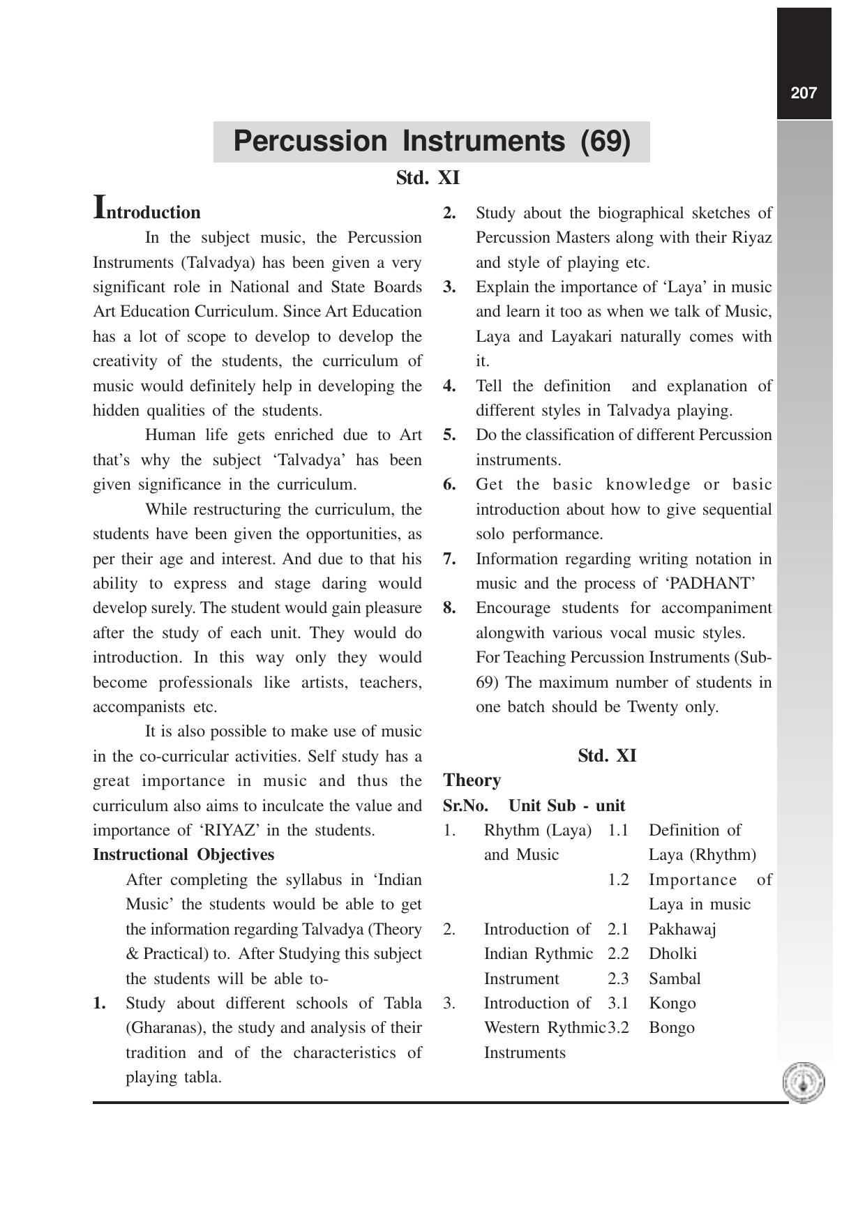 Maharashtra HSC Indian Music Percussion Syllabus  - Page 1