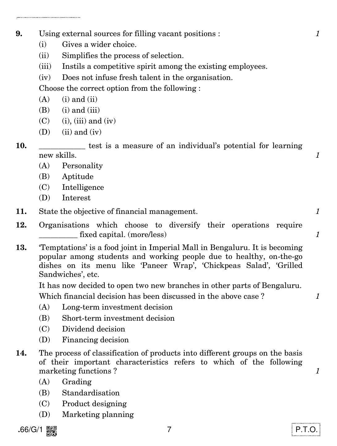 CBSE Class 12 66-C-1 - Business Studies 2020 Compartment Question Paper - Page 7