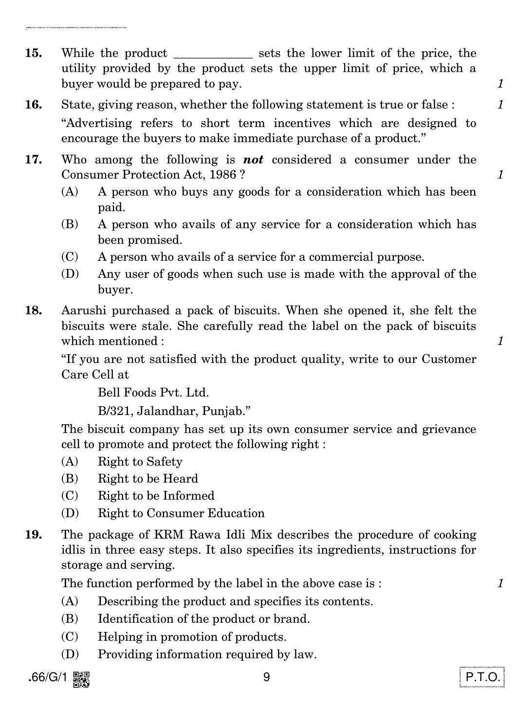 CBSE Class 12 66-C-1 - Business Studies 2020 Compartment Question Paper - Page 9